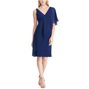Lauren Ralph Lauren Womens Elegant Ruffled-Overlay Dress 6 Luxe Blue - NWT $185